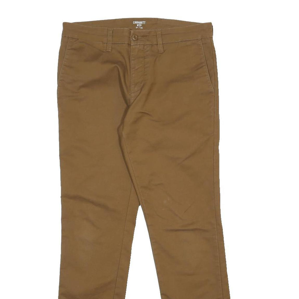 CARHARTT WIP Mens Cotton Blend Brown Slim Straight Trousers W31 L32 Zip Closure