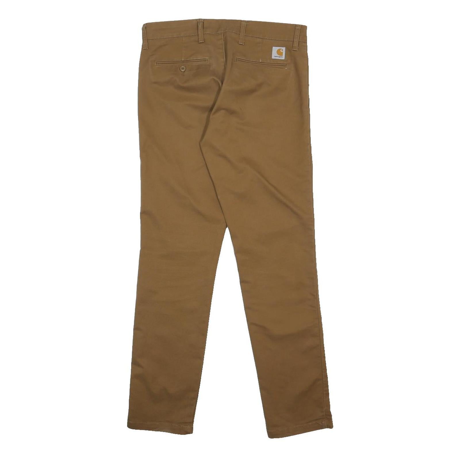 CARHARTT WIP Mens Cotton Blend Brown Slim Straight Trousers W31 L32 Zip Closure