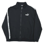 PUMA Mens Black & White Sport Zip Cotton Blend Jacket L Logo Tape Stripe Casual