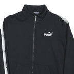 PUMA Mens Black & White Sport Zip Cotton Blend Jacket L Logo Tape Stripe Casual
