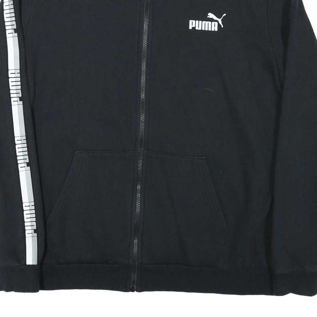 PUMA Mens Black & White Sport Zip Cotton Blend Jacket L Logo Tape Stripe Casual