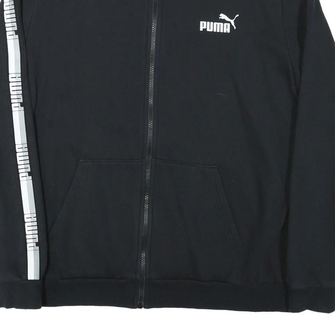 PUMA Mens Black & White Sport Zip Cotton Blend Jacket L Logo Tape Stripe Casual