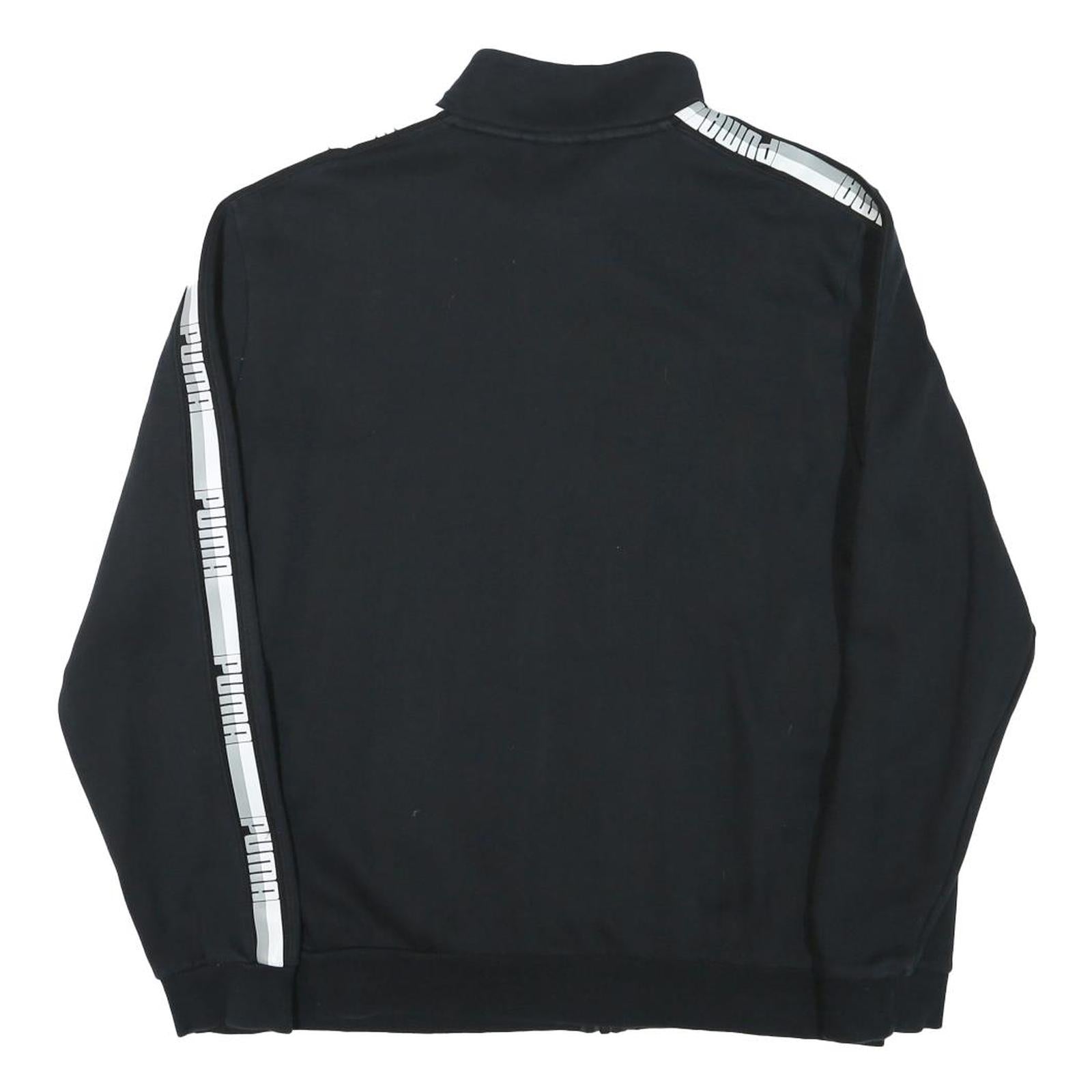 PUMA Mens Black & White Sport Zip Cotton Blend Jacket L Logo Tape Stripe Casual