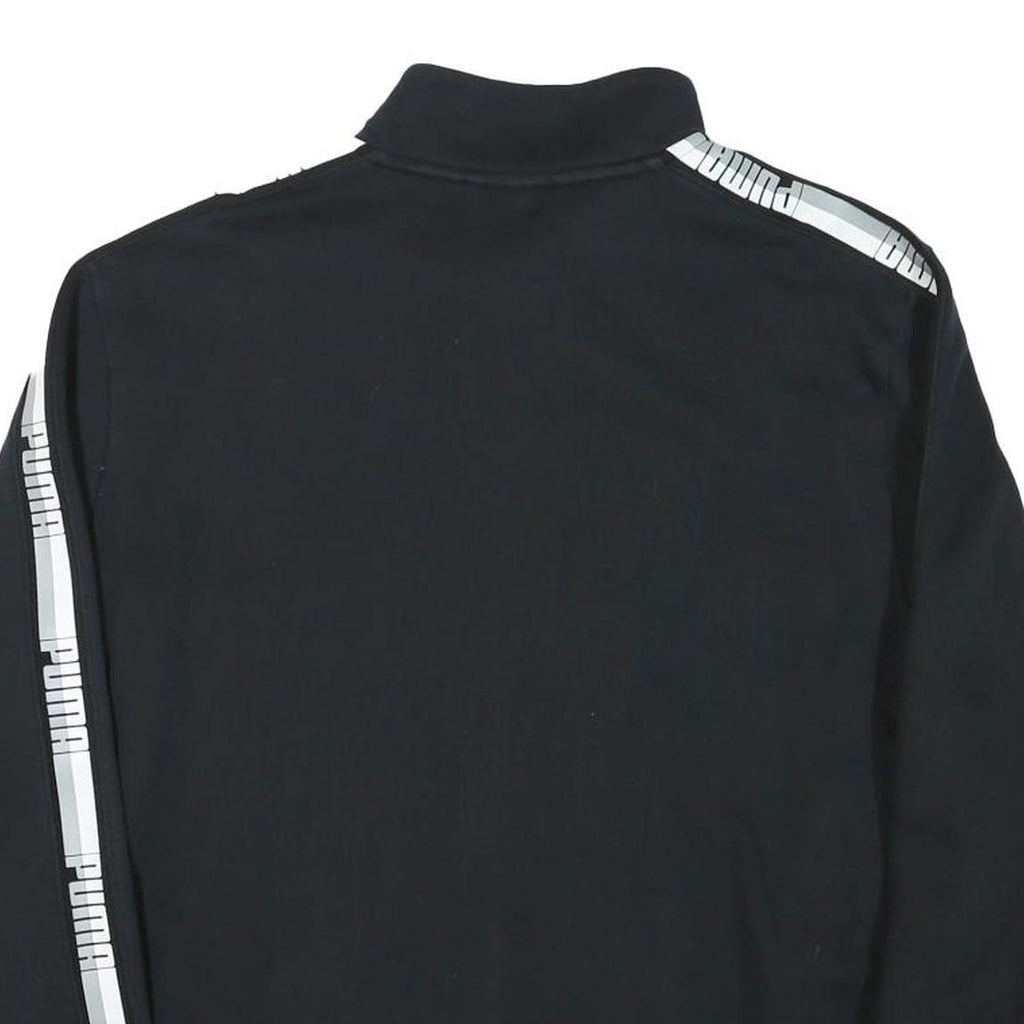 PUMA Mens Black & White Sport Zip Cotton Blend Jacket L Logo Tape Stripe Casual