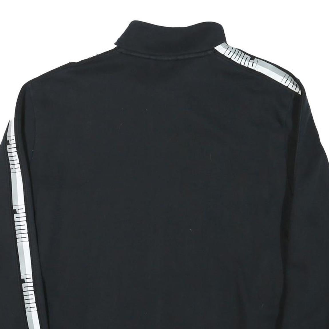 PUMA Mens Black & White Sport Zip Cotton Blend Jacket L Logo Tape Stripe Casual