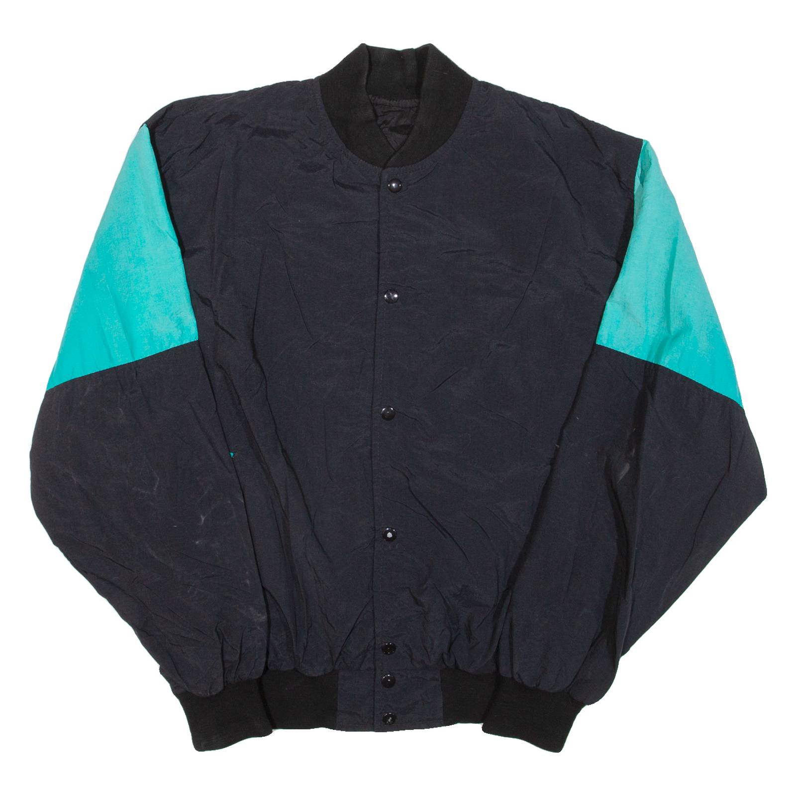 IDENTITY INC Mens Bomber Jacket Black Nylon 90s Colourblock XL