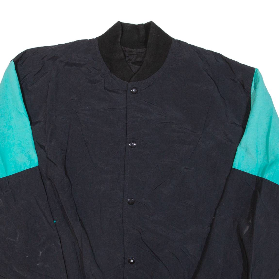 IDENTITY INC Mens Bomber Jacket Black Nylon 90s Colourblock XL