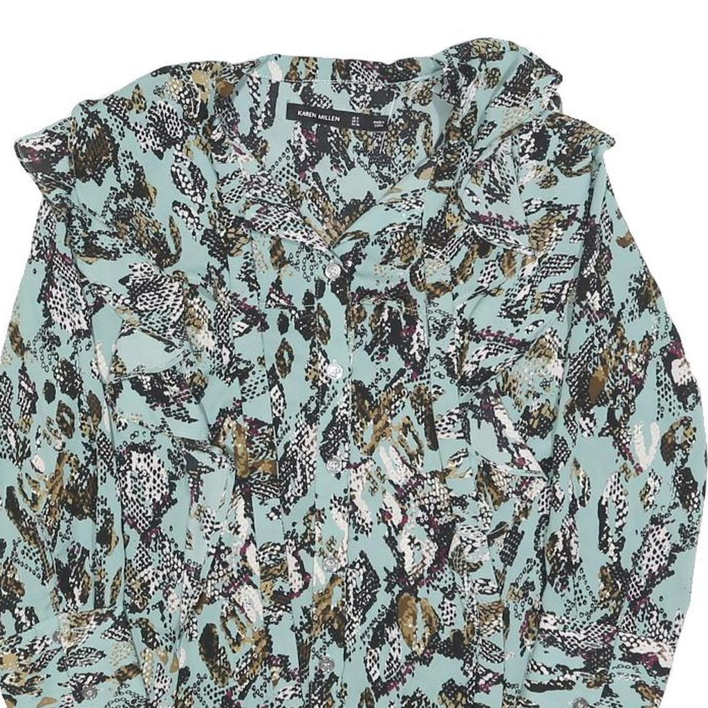KAREN MILLEN Womens Blue Printed Blouse Long Sleeve Collared UK 8 Stylish