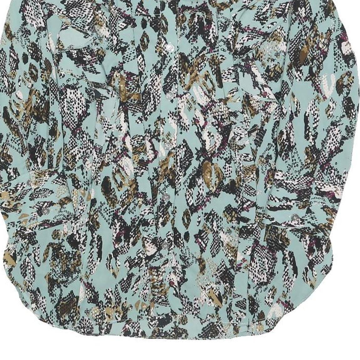 KAREN MILLEN Womens Blue Printed Blouse Long Sleeve Collared UK 8 Stylish