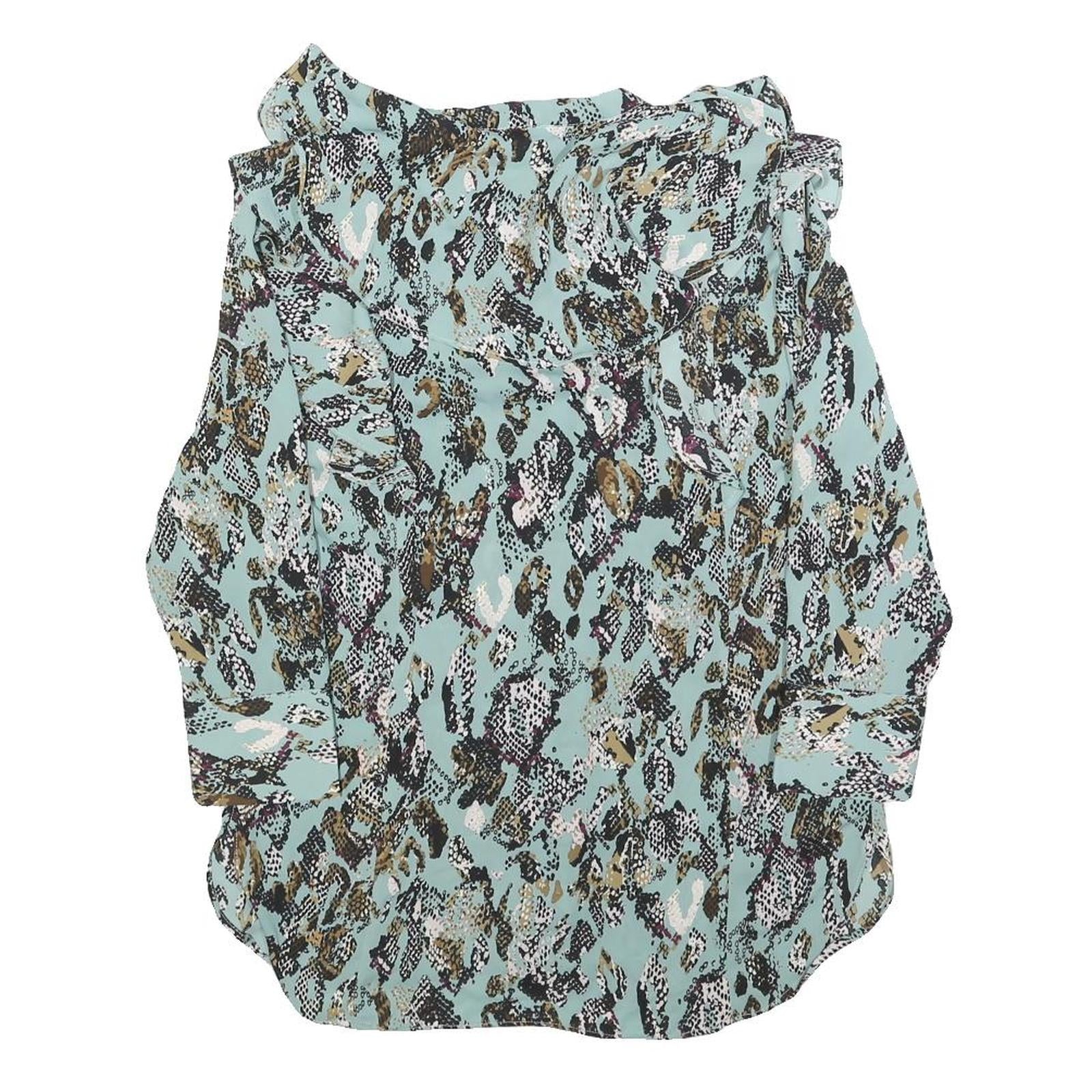 KAREN MILLEN Womens Blue Printed Blouse Long Sleeve Collared UK 8 Stylish