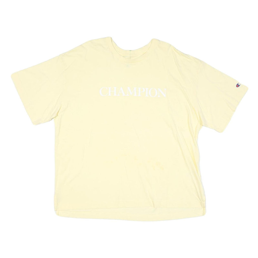 CHAMPION Mens Cream Classic T-Shirt 2XL Short Sleeve Crew Neck Cotton Blend