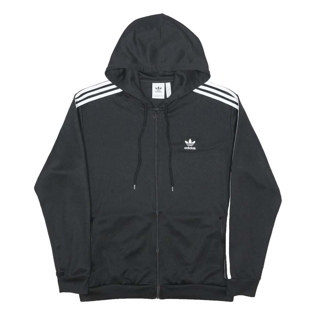 ADIDAS Mens Black Classic Zip Hoodie Jacket L Polyester Plain Hooded