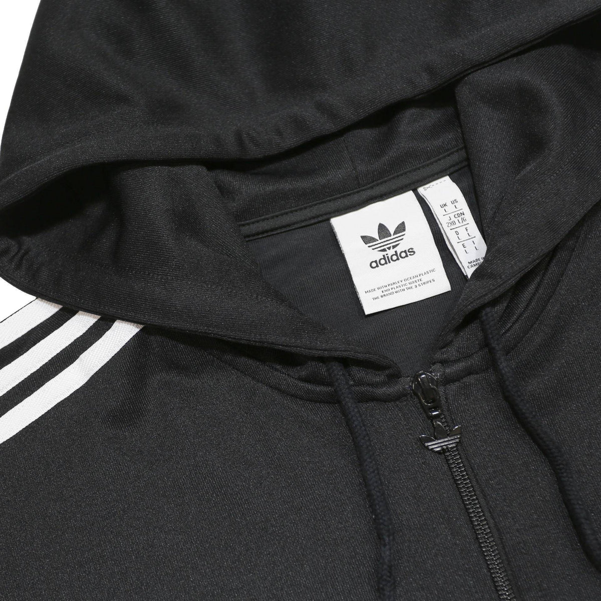 ADIDAS Mens Black Classic Zip Hoodie Jacket L Polyester Plain Hooded