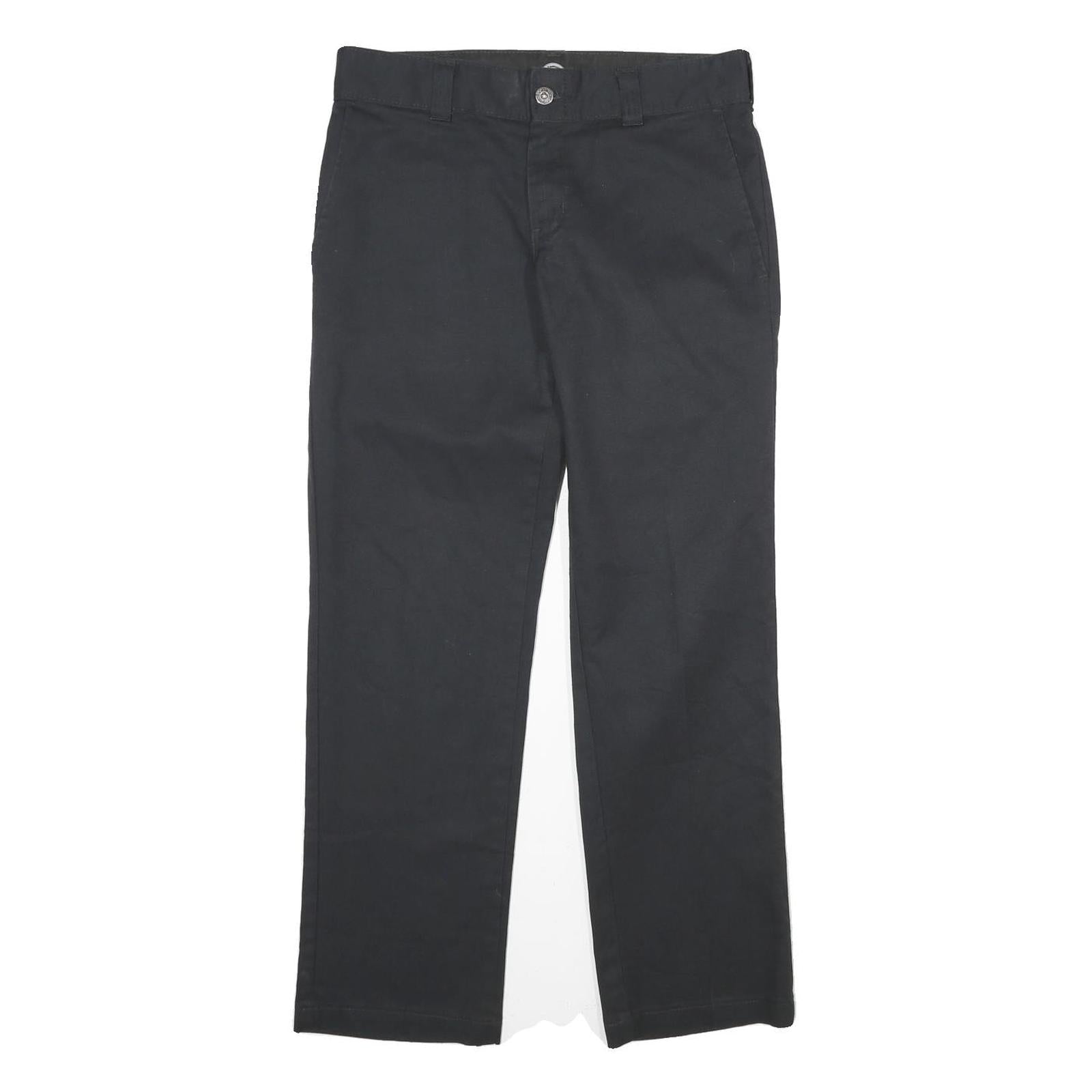 DICKIES Mens Polyester Blend Black Regular Straight Trousers W30 L30 Zip Closure