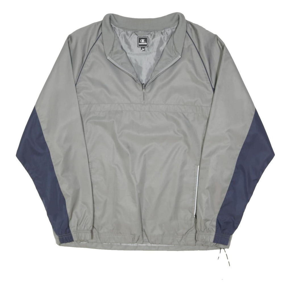 CHAMPION Mens Grey & Navy Quarter Zip Jacket L Polyester Blend Colourblock