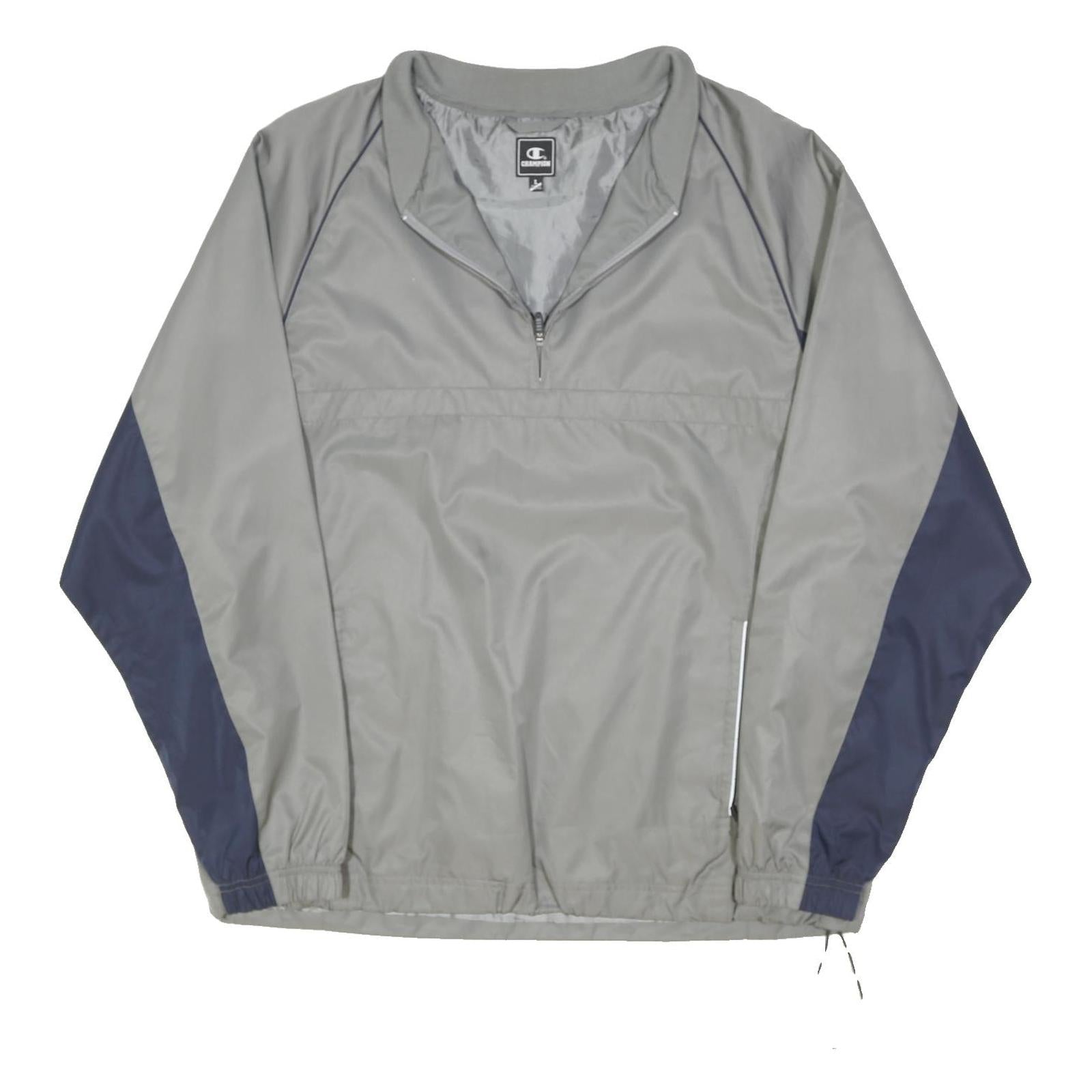CHAMPION Mens Grey & Navy Quarter Zip Jacket L Polyester Blend Colourblock