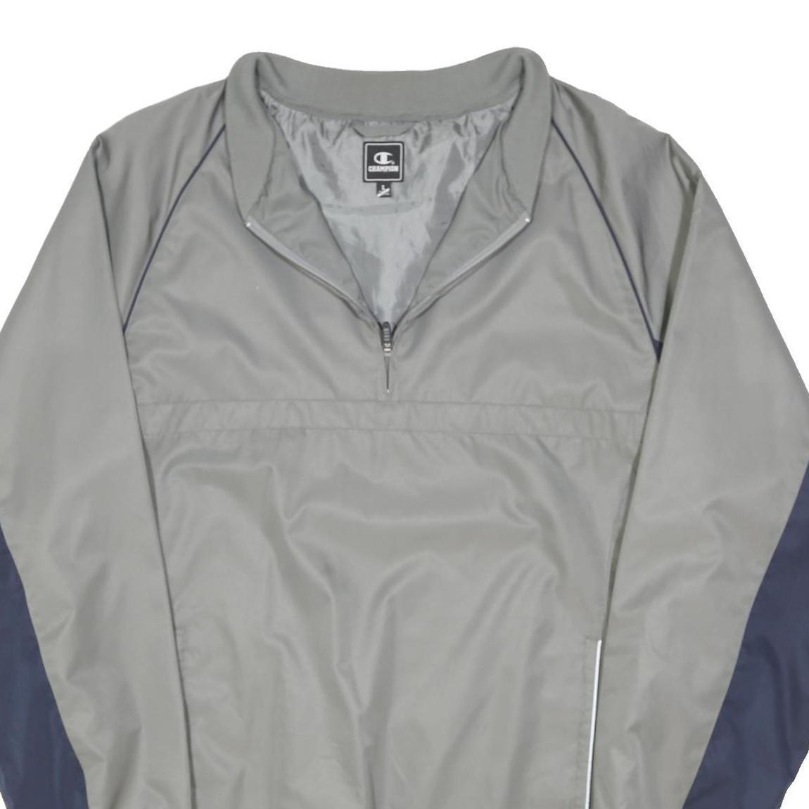 CHAMPION Mens Grey & Navy Quarter Zip Jacket L Polyester Blend Colourblock