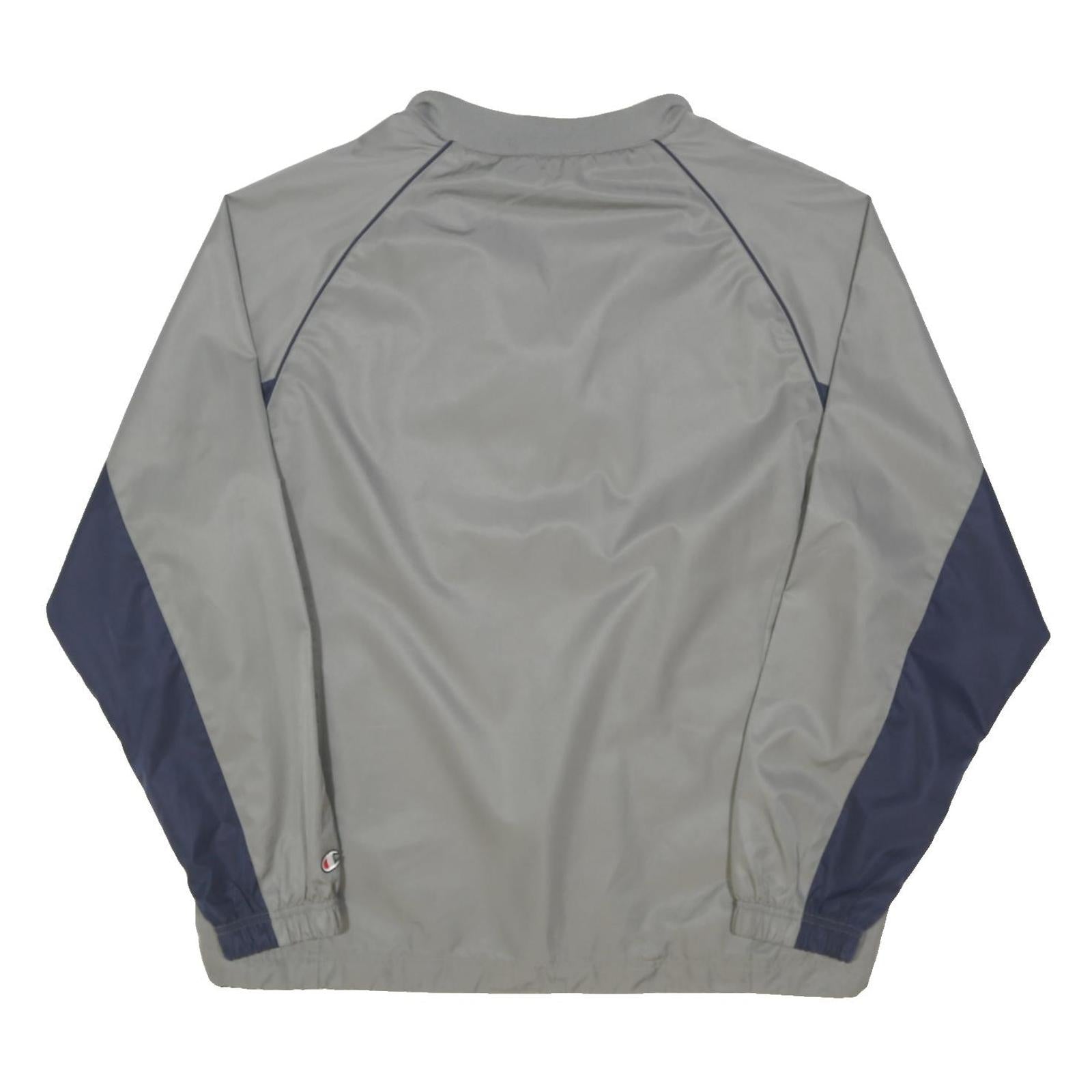 CHAMPION Mens Grey & Navy Quarter Zip Jacket L Polyester Blend Colourblock
