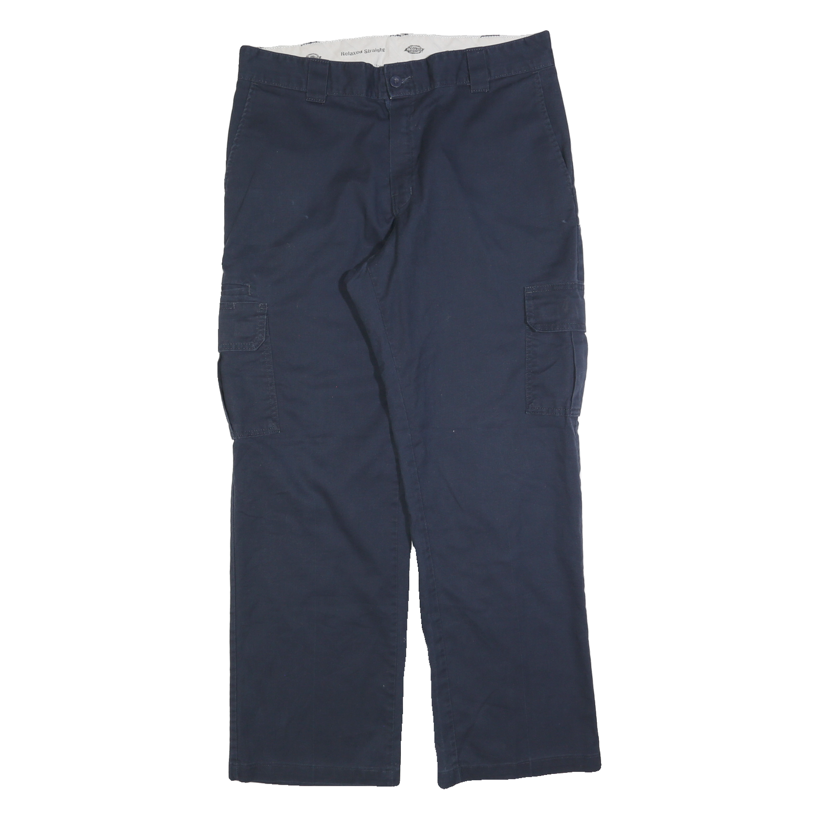 DICKIES Mens Cotton Blend Navy Regular Straight Leg Trousers W36 L32 Workwear