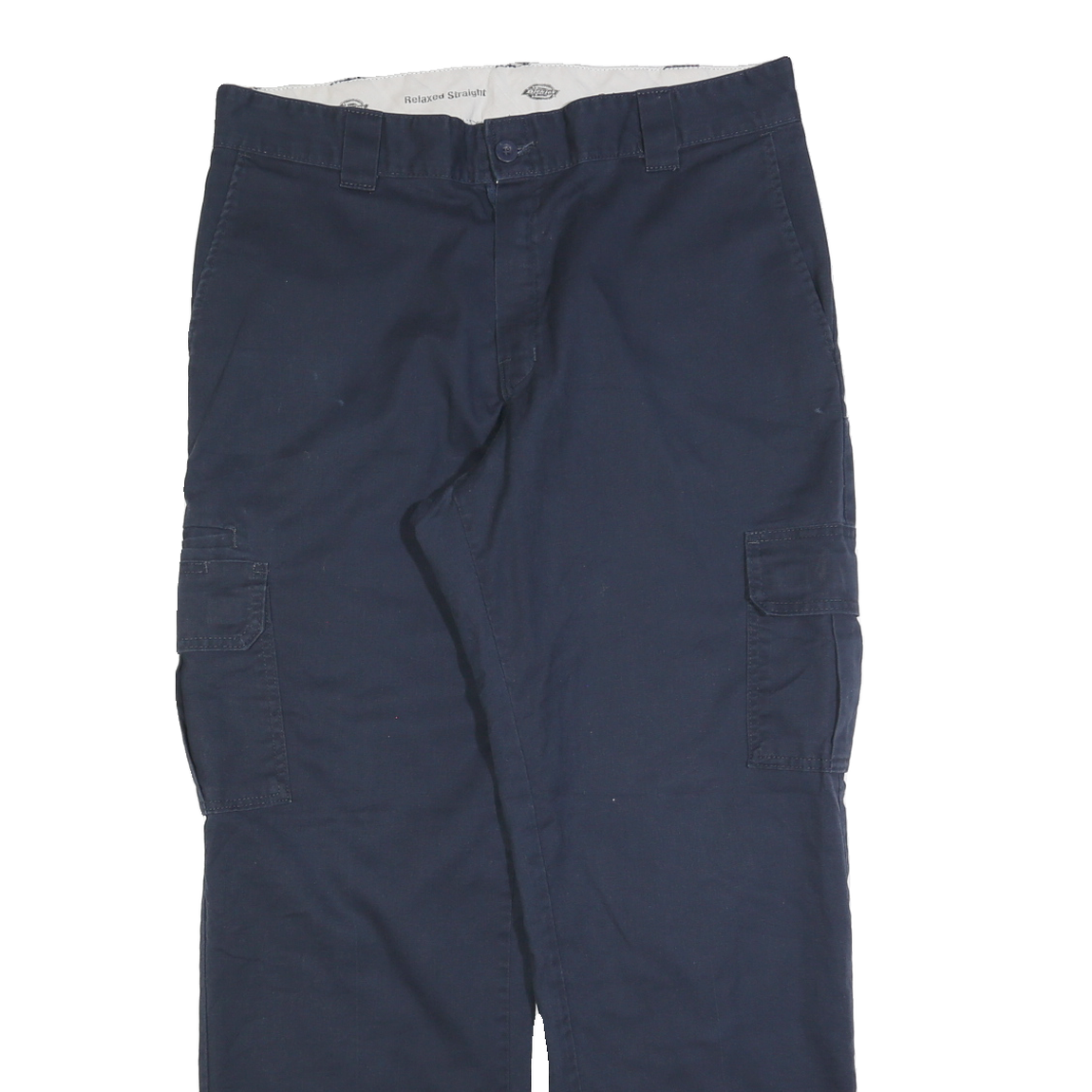 DICKIES Mens Cotton Blend Navy Regular Straight Leg Trousers W36 L32 Workwear