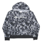 CHAMPION Womens Black & Grey Tie Dye Pullover Hoodie L Cotton Blend