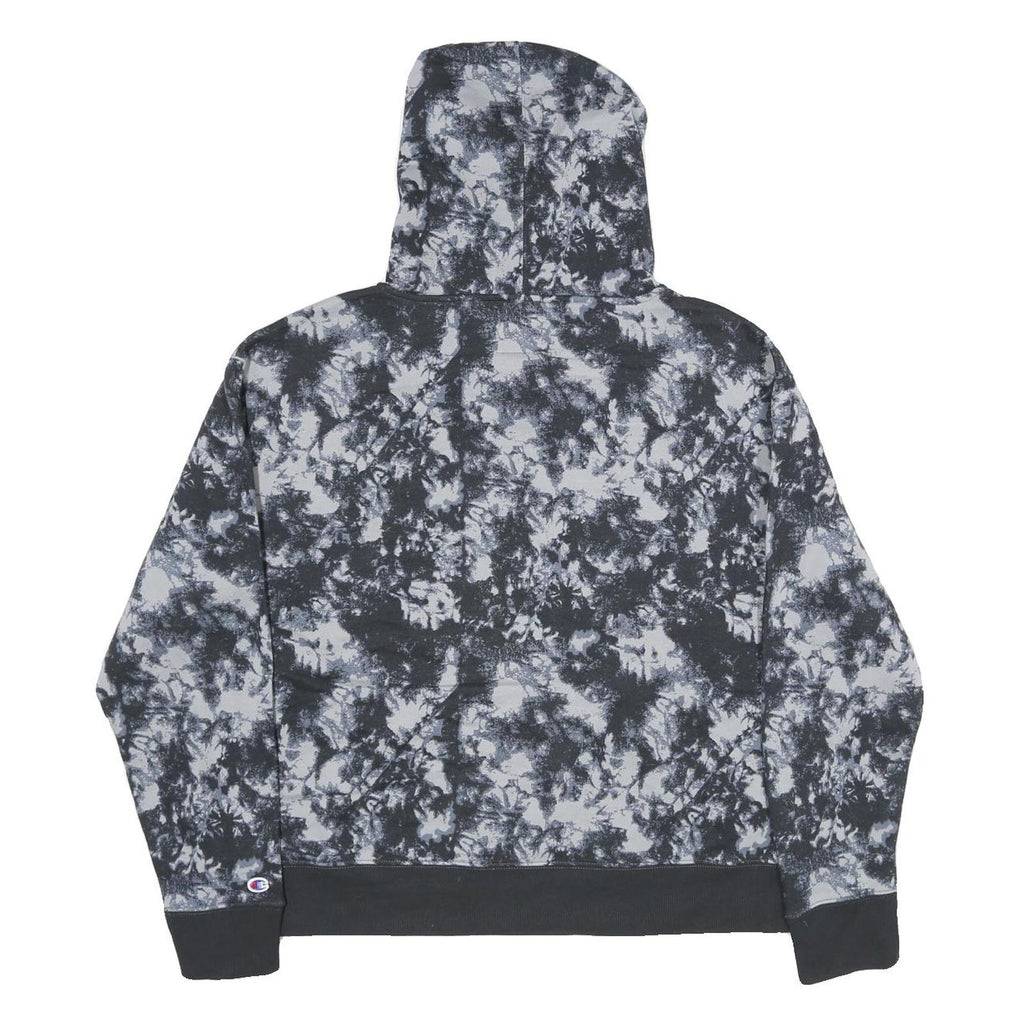 CHAMPION Womens Black & Grey Tie Dye Pullover Hoodie L Cotton Blend