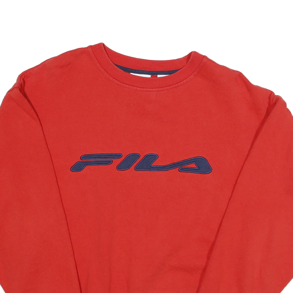 FILA Womens Red Crew Neck M Logo Sweatshirt Cotton Blend Casual Pullover