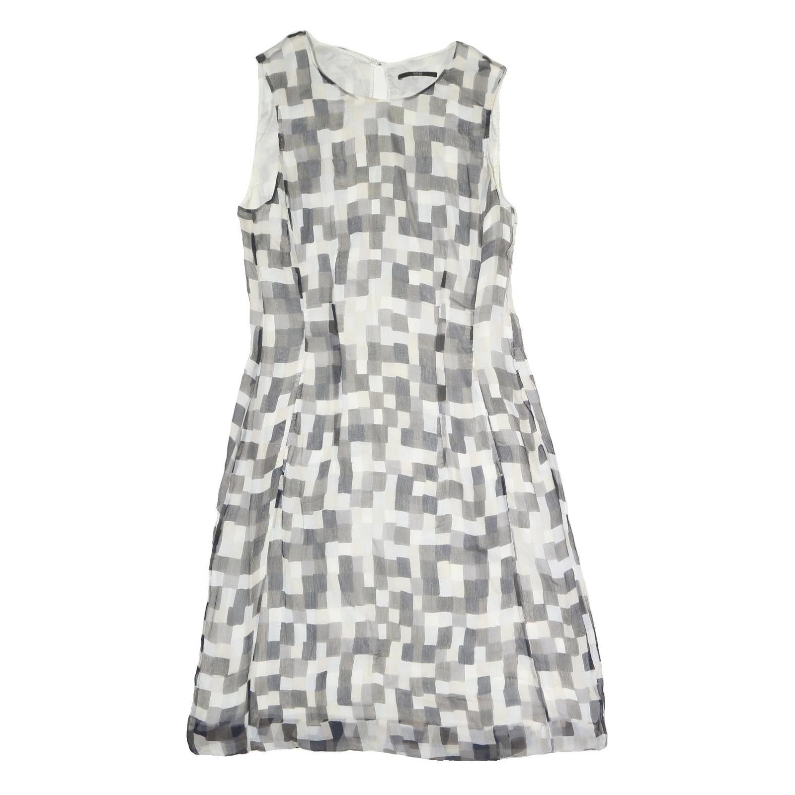BOSS HUGO BOSS Womens Grey White Geometric Sleeveless Day Polyester Dress M