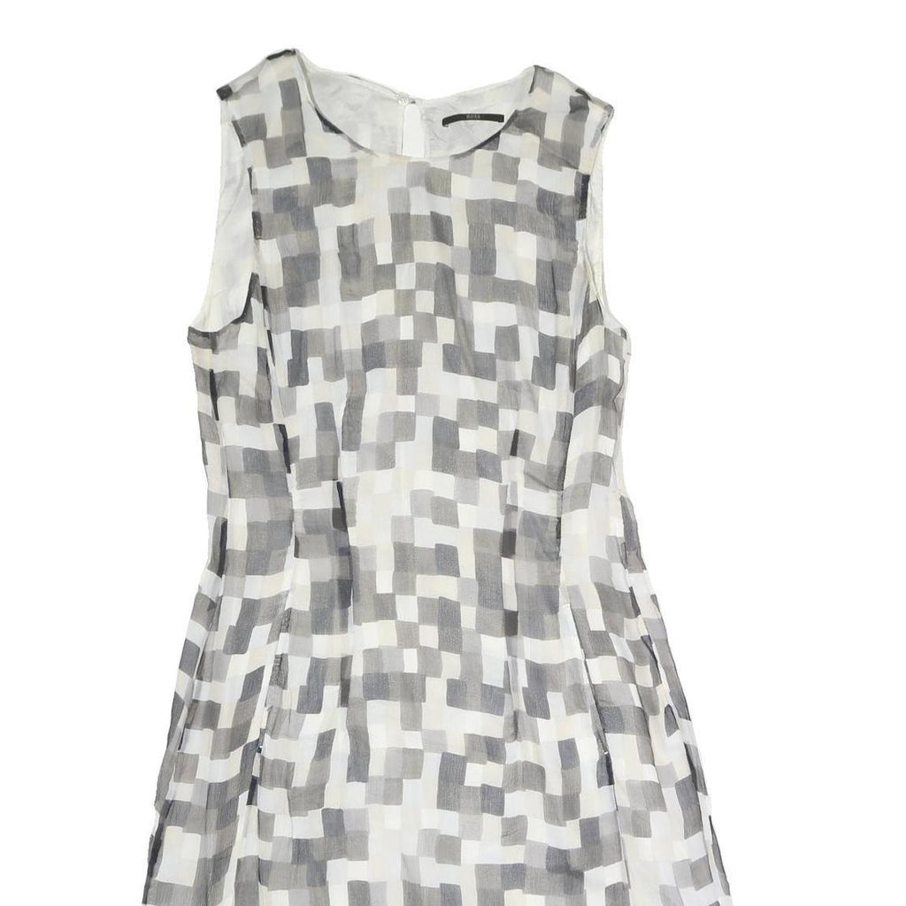BOSS HUGO BOSS Womens Grey White Geometric Sleeveless Day Polyester Dress M