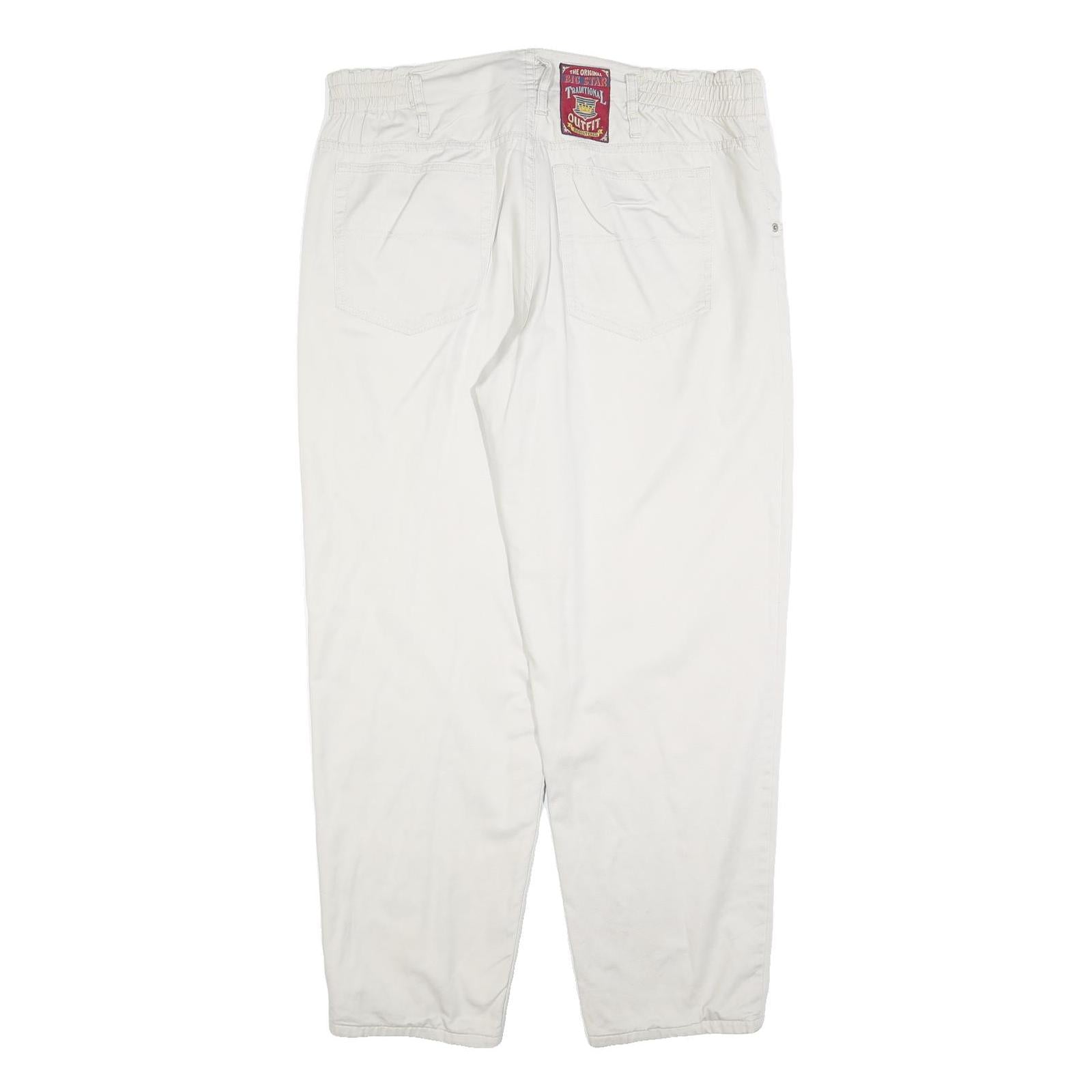 BIG STAR Mens Cotton Blend White Regular Fit Straight Leg Trousers W38 L30