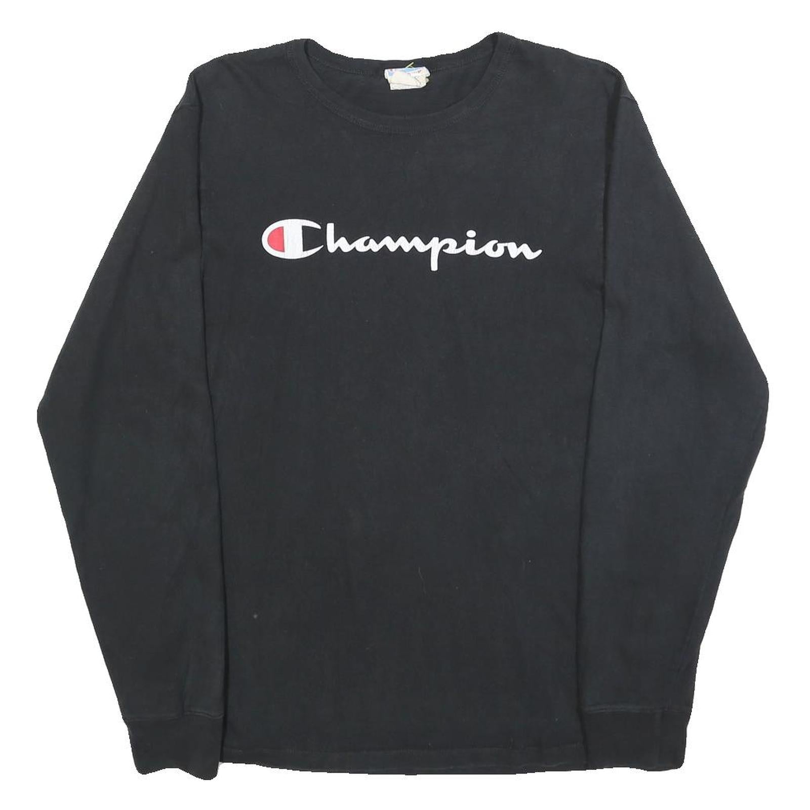 CHAMPION Mens Black Long Sleeve Crew Neck Classic Logo T-Shirt M