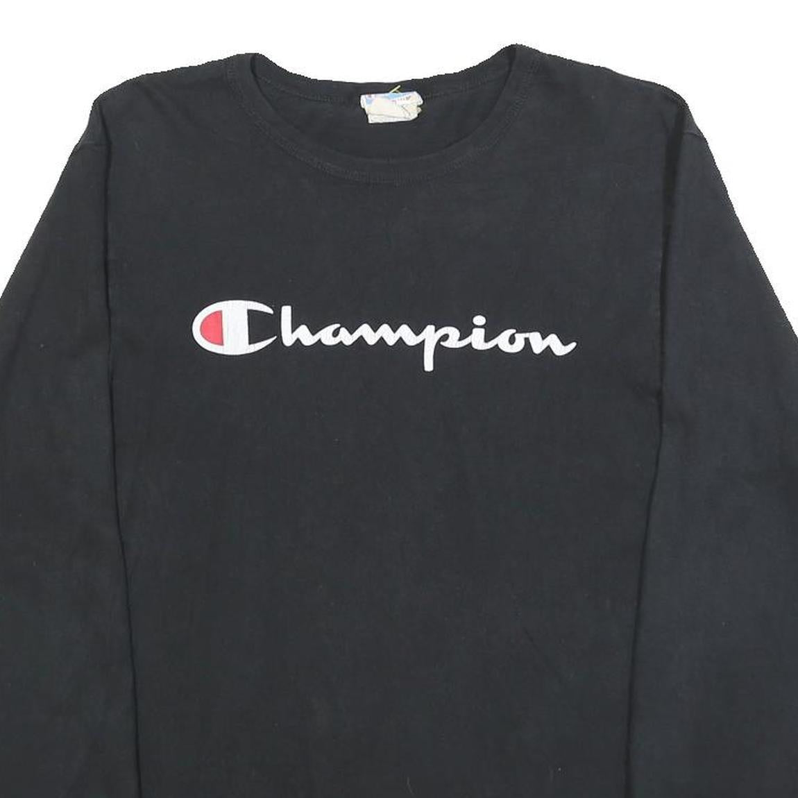 CHAMPION Mens Black Long Sleeve Crew Neck Classic Logo T-Shirt M