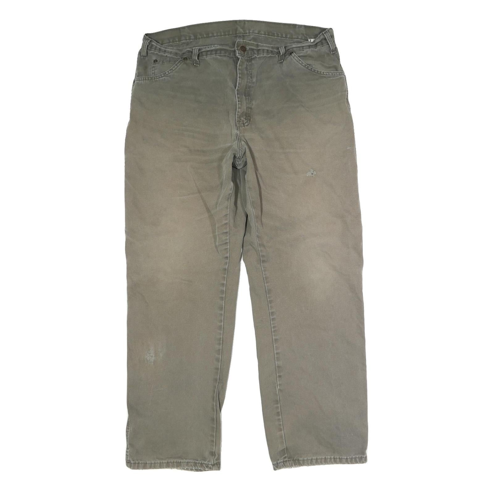 DICKIES Mens Cotton Beige Regular Fit Straight Trousers W38 L31 Workwear Button