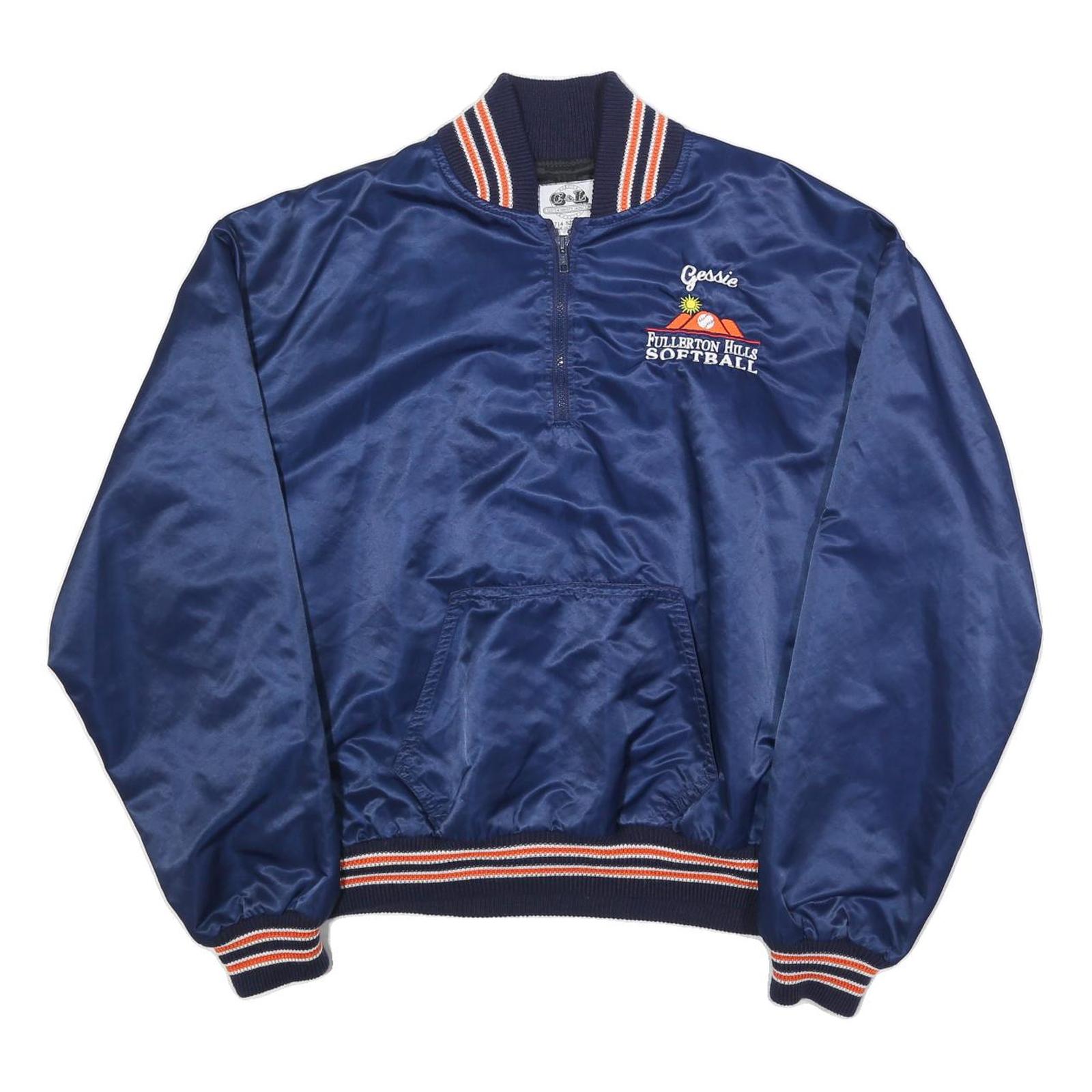 C&L Mens Blue Nylon Baseball Softball Jacket XL Polyester Button Bomber