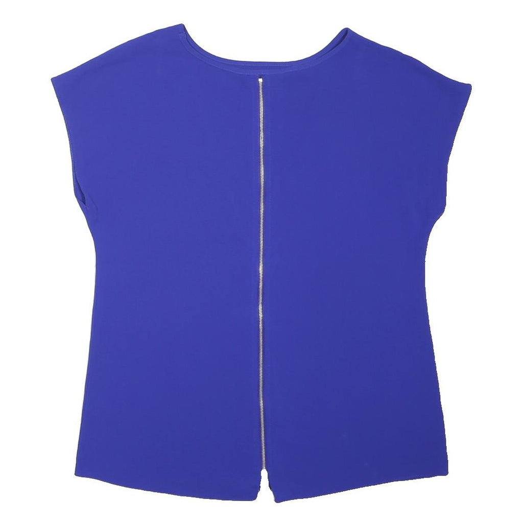 DOROTHY PERKINS Womens Blue Top Sleeveless Round Neck Pocket UK 10 Zip Back