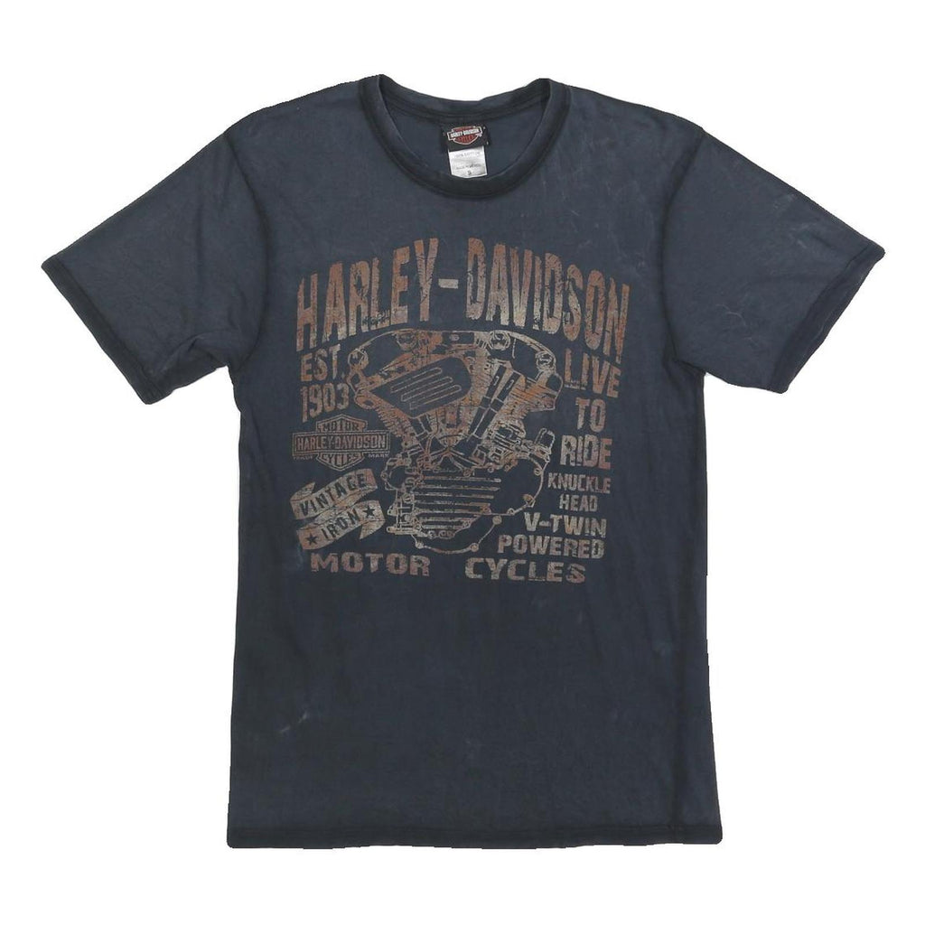 HARLEY DAVIDSON Mens Black Vintage Iron Graphic T-Shirt S Short Sleeve Crew Neck