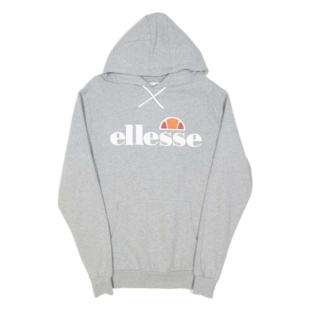 ELLESSE Womens Grey Hooded Pullover Hoodie UK 12 Cotton Blend Logo Sweatshirt