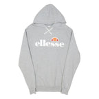 ELLESSE Womens Grey Hooded Pullover Hoodie UK 12 Cotton Blend Logo Sweatshirt