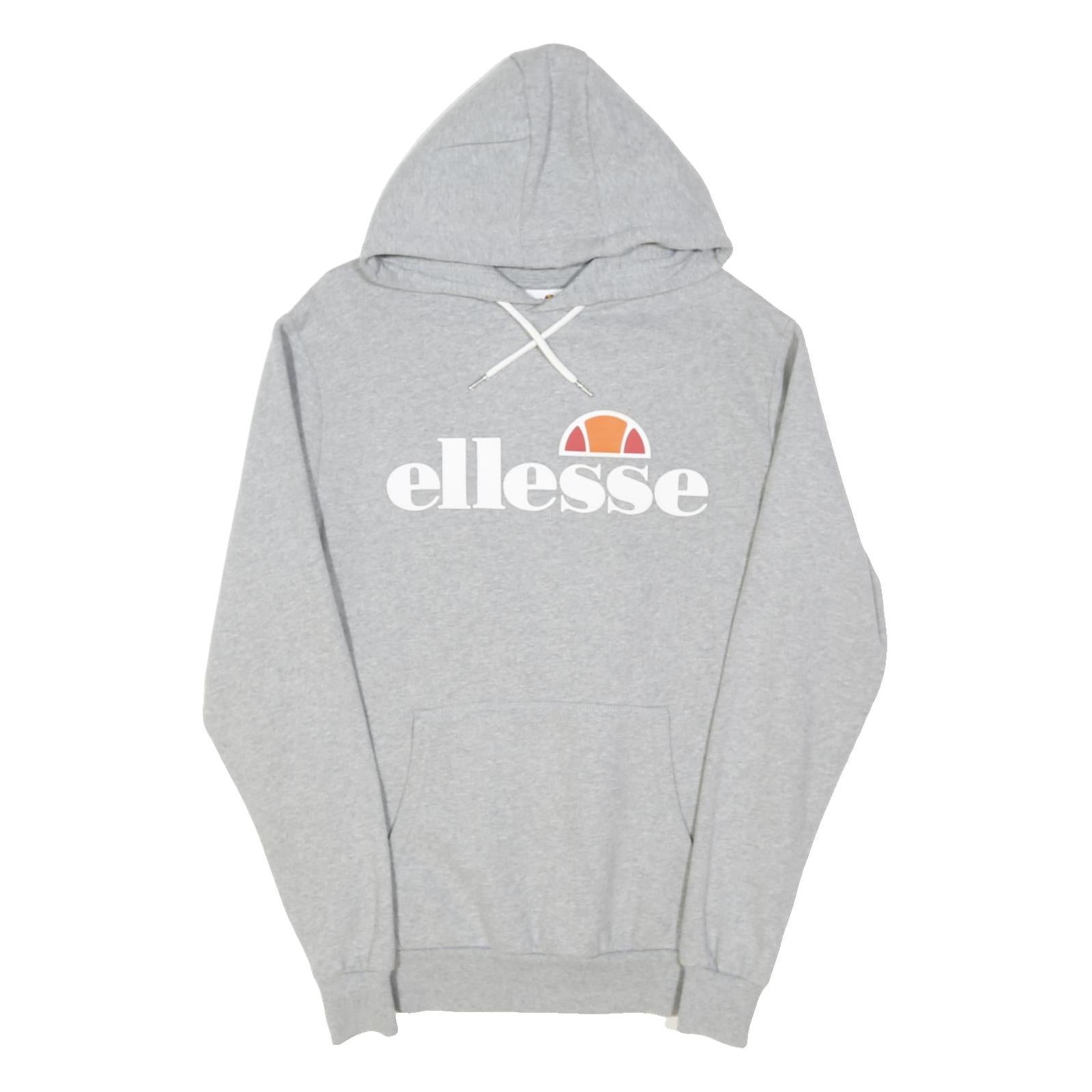 ELLESSE Womens Grey Hooded Pullover Hoodie UK 12 Cotton Blend Logo Sweatshirt