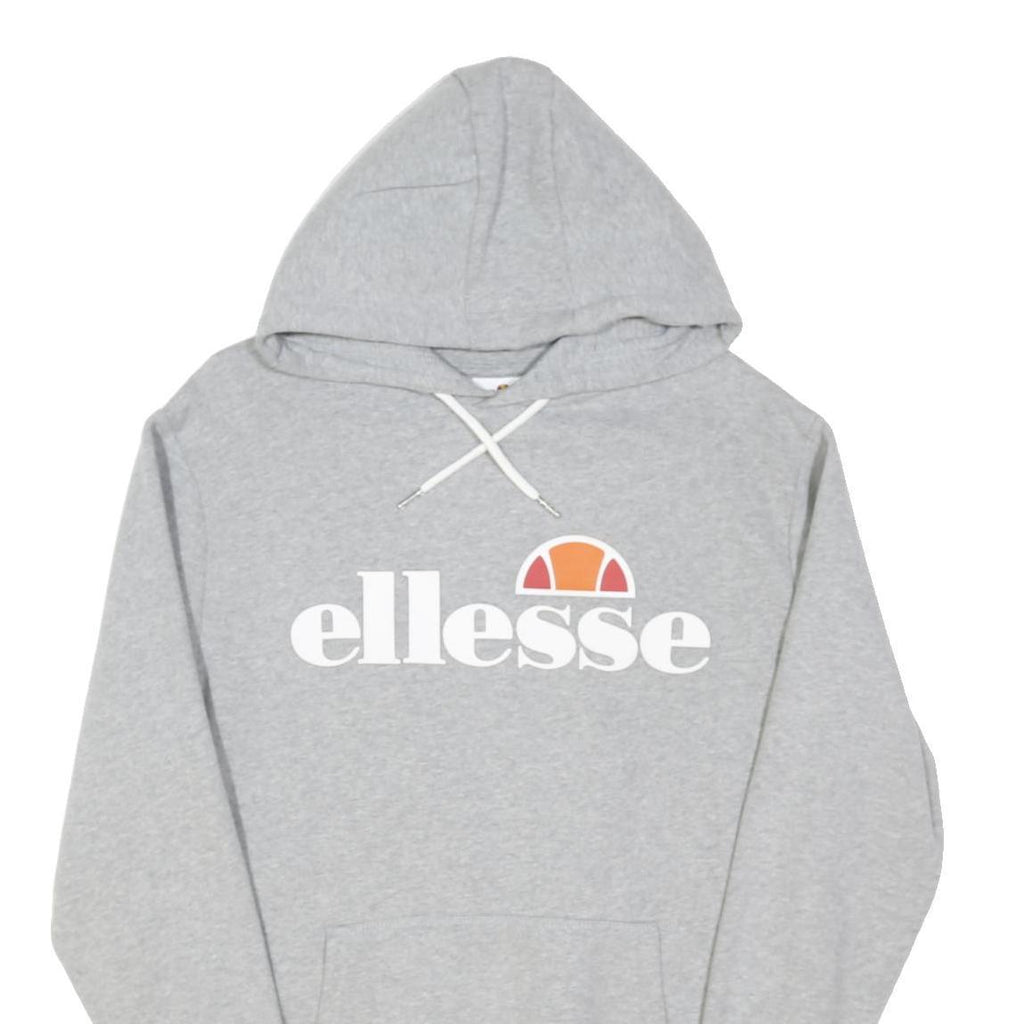 ELLESSE Womens Grey Hooded Pullover Hoodie UK 12 Cotton Blend Logo Sweatshirt
