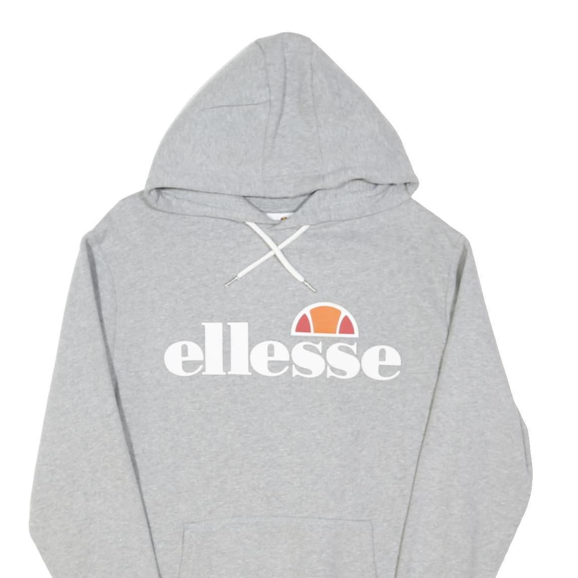 ELLESSE Womens Grey Hooded Pullover Hoodie UK 12 Cotton Blend Logo Sweatshirt