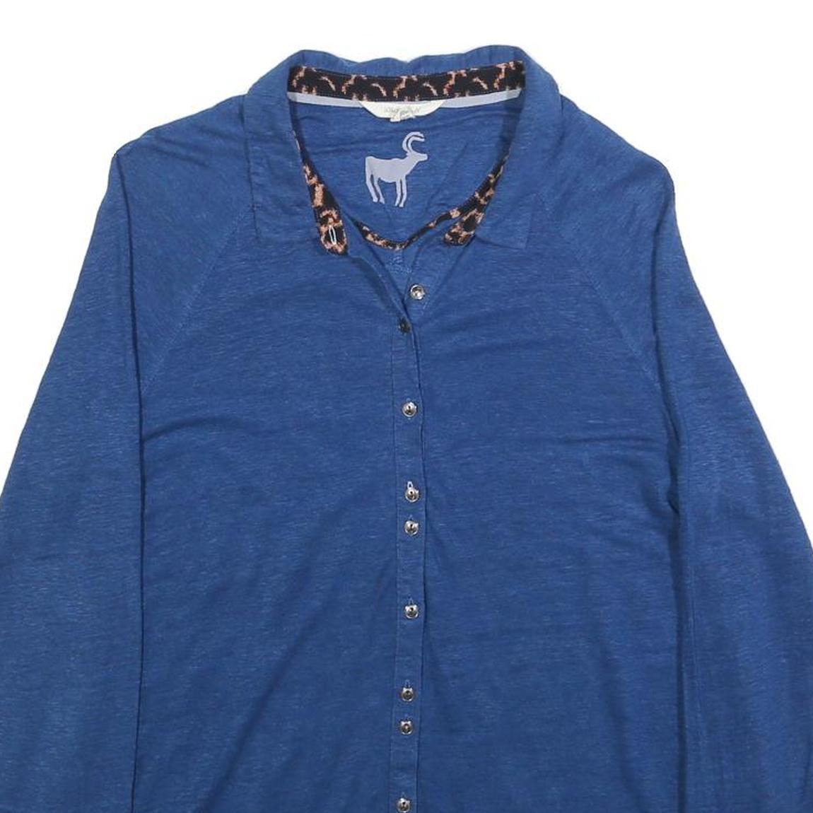 WHITE STUFF Womens Blue Shirt Long Sleeve Button Neck UK 12 Linen Casual Top