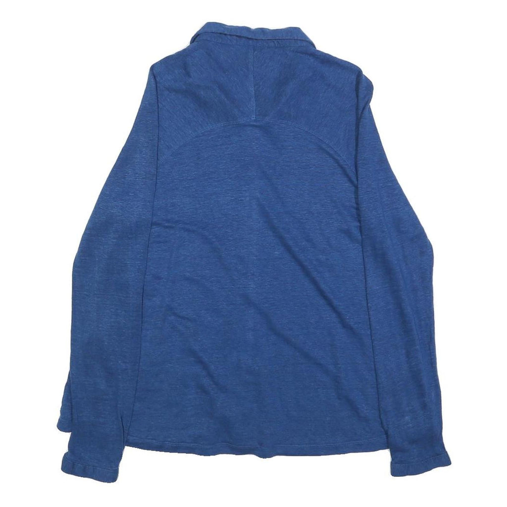 WHITE STUFF Womens Blue Shirt Long Sleeve Button Neck UK 12 Linen Casual Top