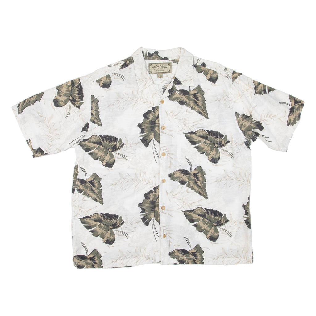 PALM ISLAND Mens Hawaiian Shirt Beige Floral L
