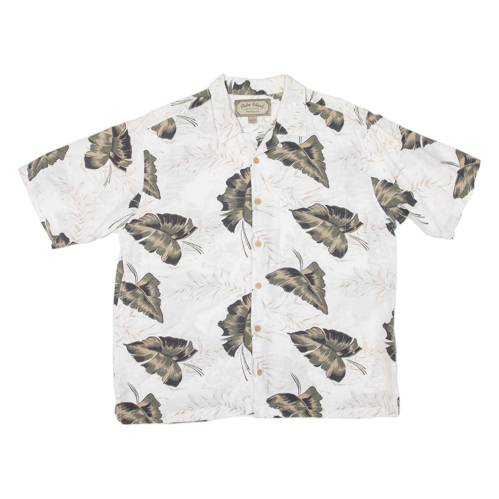 PALM ISLAND Mens Hawaiian Shirt Beige Floral L