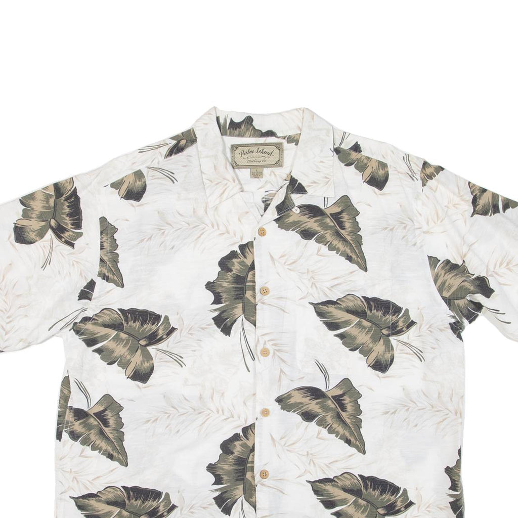 PALM ISLAND Mens Hawaiian Shirt Beige Floral L