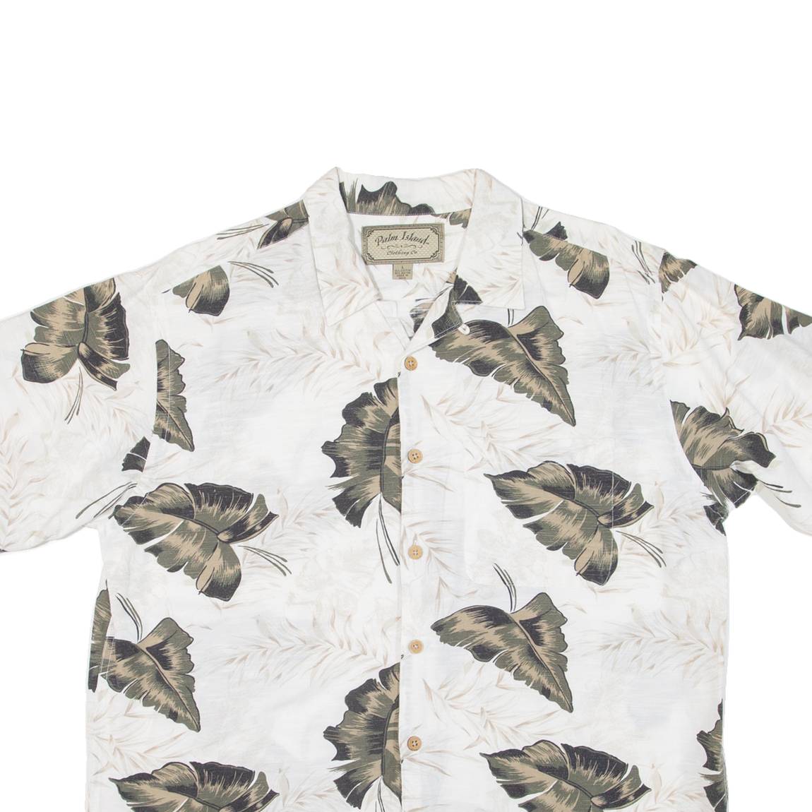 PALM ISLAND Mens Hawaiian Shirt Beige Floral L