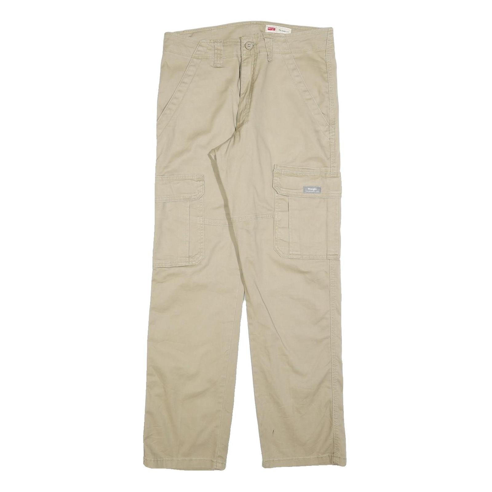 WRANGLER Mens Cotton Blend Beige Relaxed Cargo Trousers W30 L30 Utility Pockets