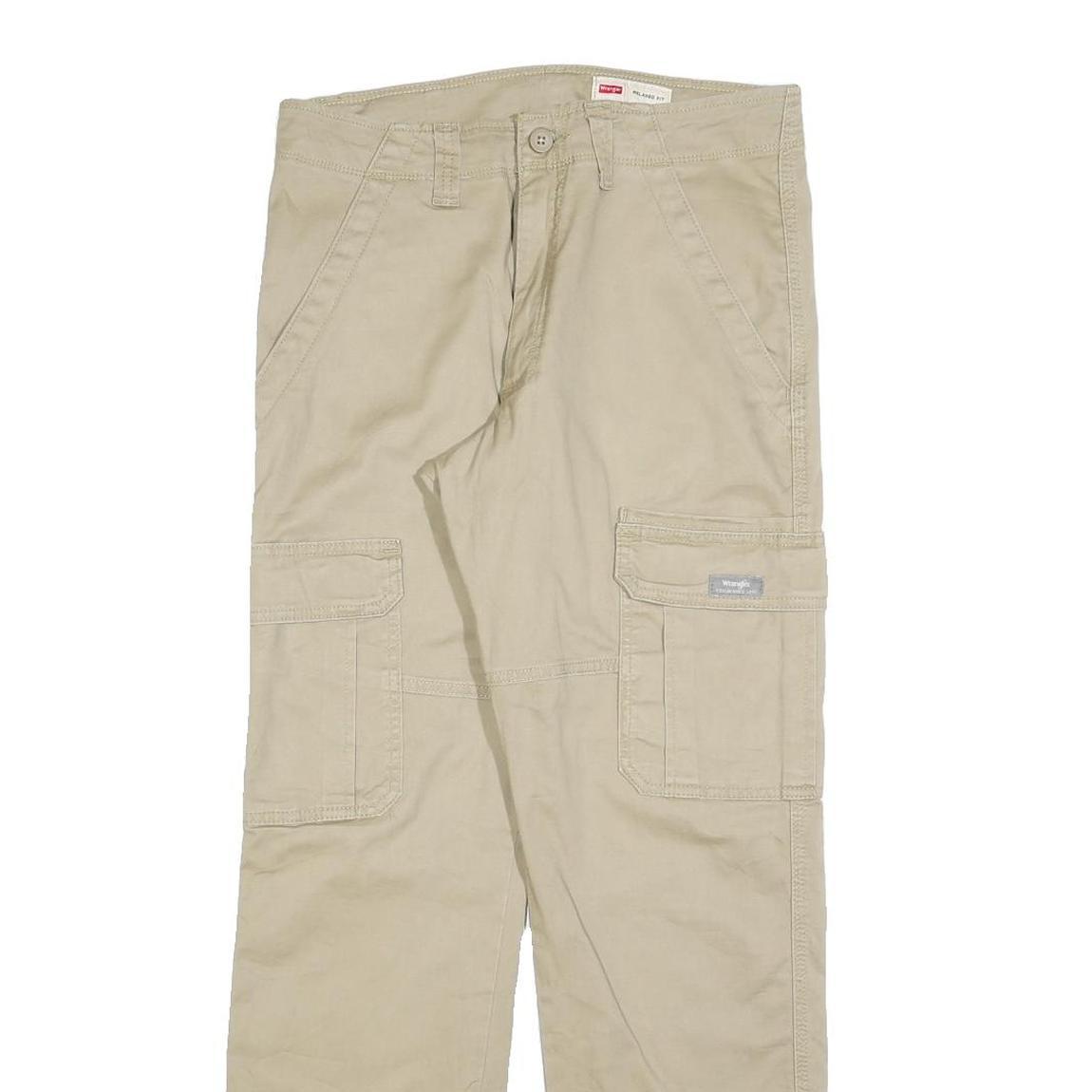 WRANGLER Mens Cotton Blend Beige Relaxed Cargo Trousers W30 L30 Utility Pockets