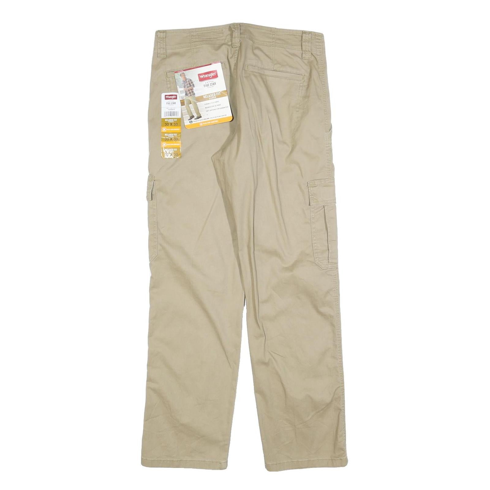 WRANGLER Mens Cotton Blend Beige Relaxed Cargo Trousers W30 L30 Utility Pockets